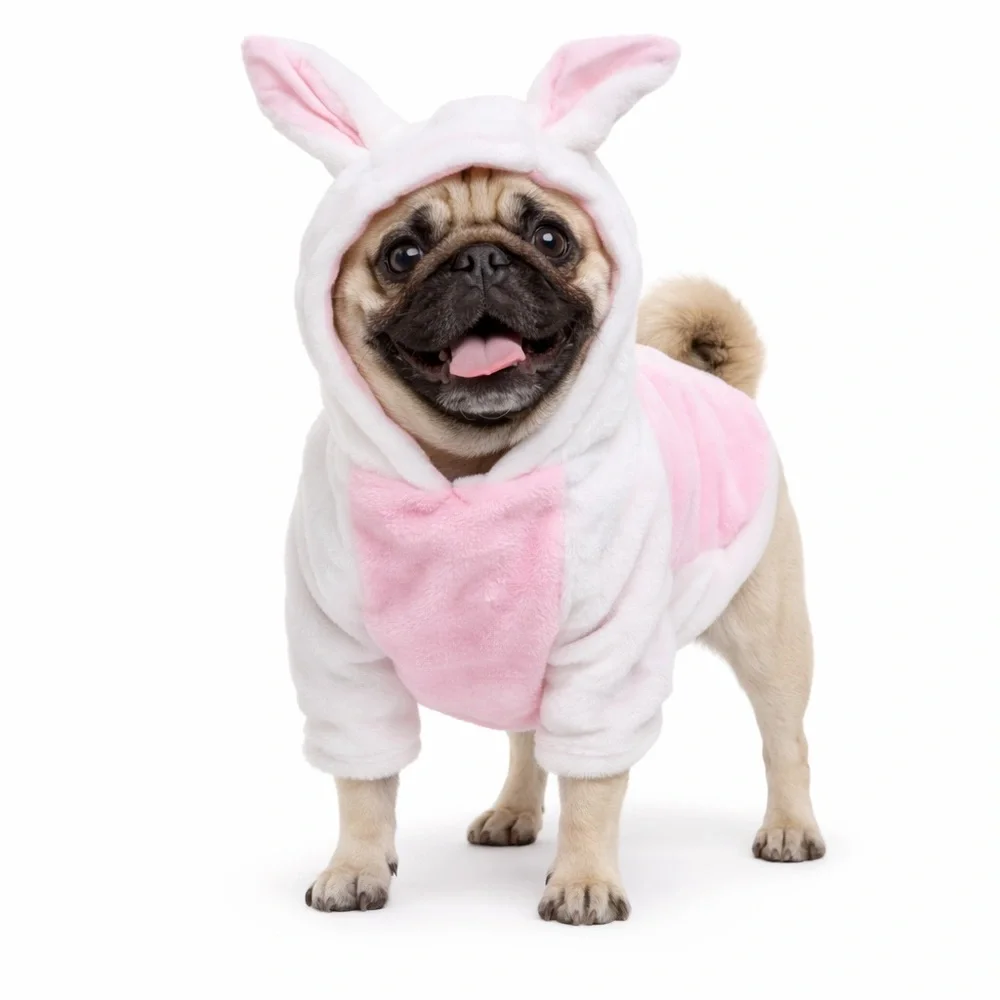 White‎ Bunny Rabbit Pink Ears Medium Pet Plush Costume Outfit NWT